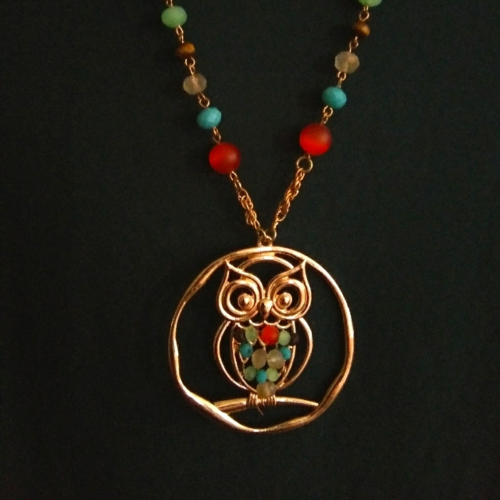 Rare Vintage Necklace Owl Pendant Wrapped Wire